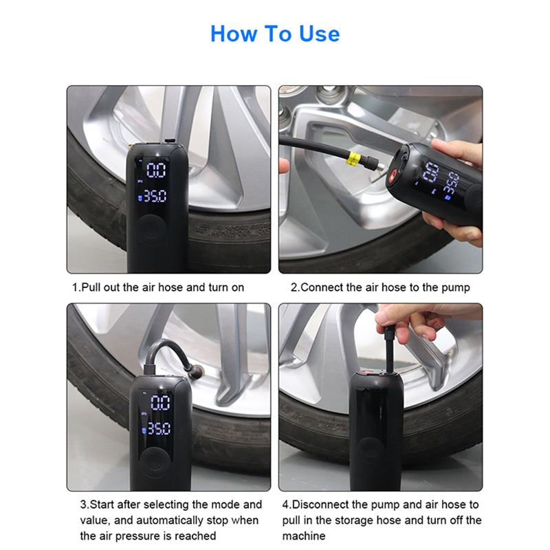 LP1 Outdoor Portable Smart Tire Pump with LED Light, Car Bike Mini Inflator LP1 Outdoor Portable Smart Tire Pump with LED Light, Car Bike Mini Inflator